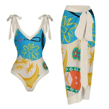 Цельный купальник, женские летние сексуальные купальники с открытой спиной, пляжное бикини с цветным принтом, модный купальный костюм с V-образным вырезом