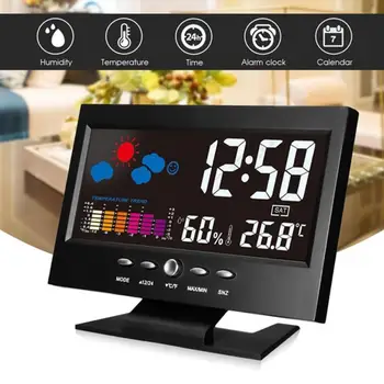 Цифровые часы, термометр, гигрометр, метеостанция, будильник, датчик температуры, Цветной ЖК-календарь с голосовой активацией.