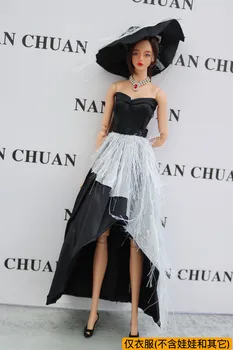Черно-белое кружевное платье + шляпа /ручная работа, 30 см, кукольная одежда, комплект одежды для 1/6 Xinyi FR ST, Рождественская одежда для куклы Барби