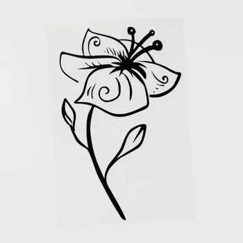 Черное / серебряное Красивое растение, цветы мака, виниловая наклейка на автомобиль, покрывающая царапины 30 см x 18,9 см