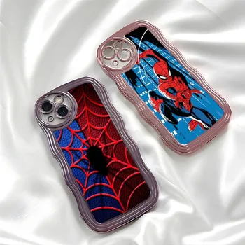 Чехол Для Телефона Marvel Spider Mans С Покрытием Glitter Wave Для Iphone 15 Pro 14 Plus 12 13 Pro Max 8 7 X XS XR Se Прозрачная Крышка