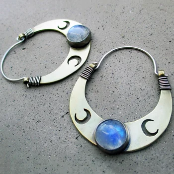 Чешские мастера изготавливают полукруглые серьги-луны с инкрустацией из лунного камня, ретро женские серьги-кольца