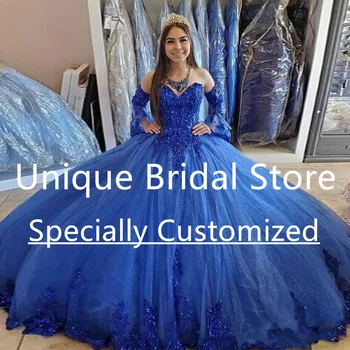 Элегантное красивое пышное платье со съемными длинными рукавами и аппликацией в виде сердечка из бисера, придворный шлейф, праздничное платье для особых случаев