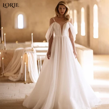 Элегантные свадебные платья LORIE Glitter Трапециевидной формы на бретельках до пола с открытыми плечами, свадебные платья Princess Bride Dress 2023