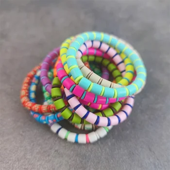 Ювелирные изделия из разноцветных глиняных бусин в стиле бохо, милые браслеты для женщин, Многоцветный летний пляжный браслет, аксессуары для девочек