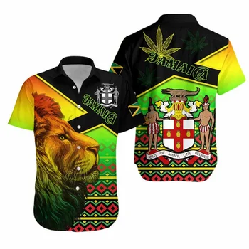 Ямайская Гавайская рубашка, Рубашки с 3D принтом Животных и Львов, Летняя Уличная одежда с коротким рукавом, блузка на пуговицах большого размера.